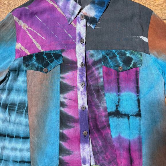 Sacred Threads Tie Dye Button Up Collared Jacket SZ S/M Boho Hippie Topper - Picture 4 of 8